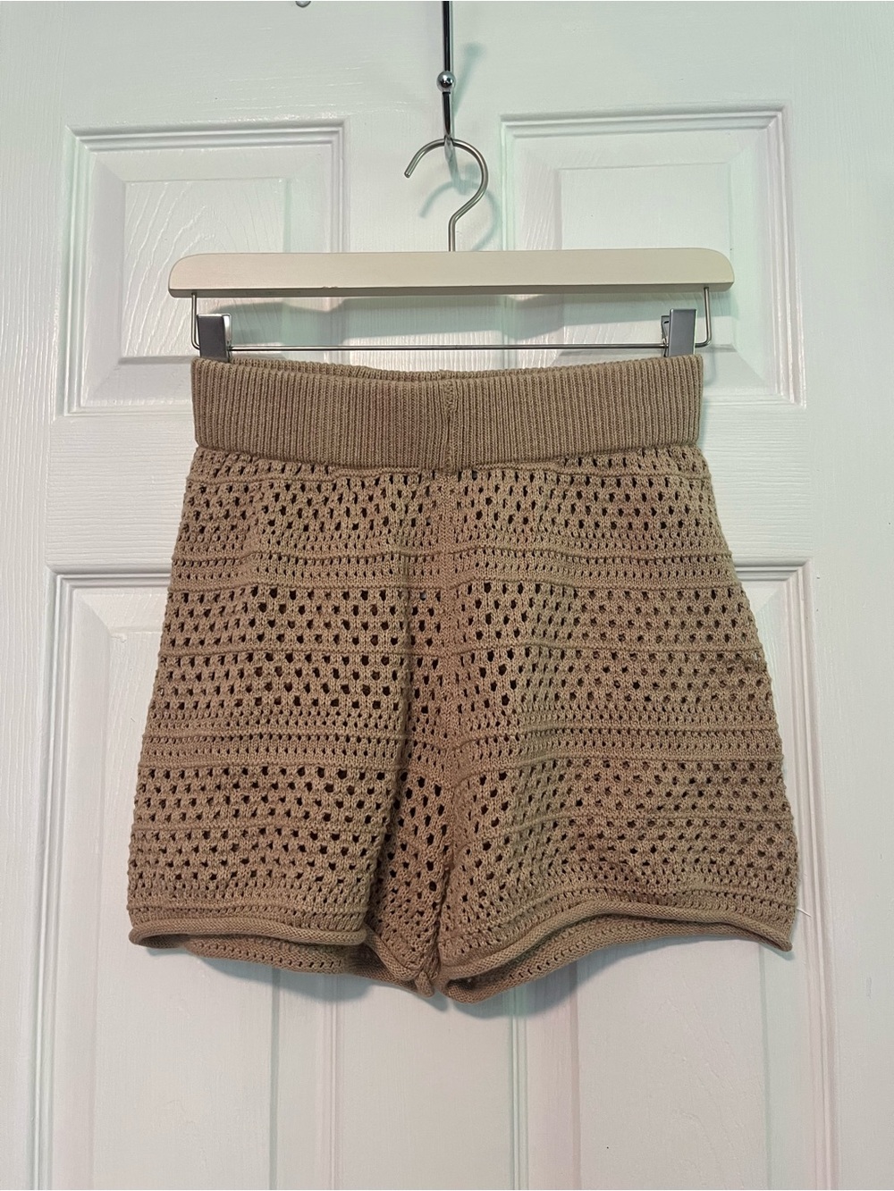 Sincerely Jules Crochet High-Waist Shorts in Taupe 100% cotton